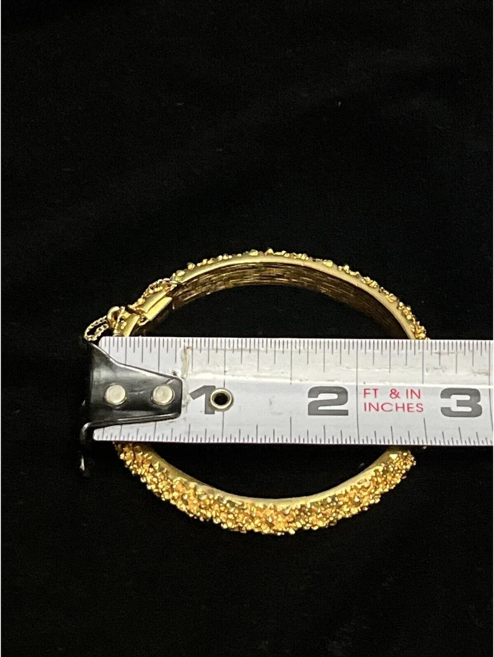 Vintage Signed Crown Trifari Gold Tone Bangle Bracelet Textured  Style